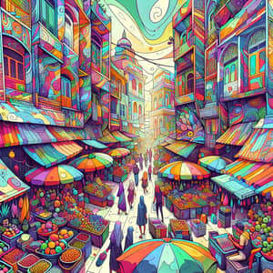 Vibrant Street Market: Abstract & Colorful Scene