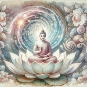 Enchanting Buddha Meditation on White Lotus - Fairytale Illustration