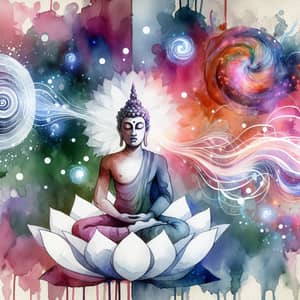 Meditating Buddha on White Lotus | Serene Energy Watercolor Art