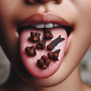 Diverse Person Holding Cloves on Tongue | Rich Brown Texture