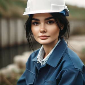 Caucasian Environmental Engineer in Blue Uniform with Safety Helmet