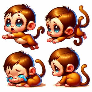 Adorable Baby Monkeys - Vector Illustration in 4 Positions