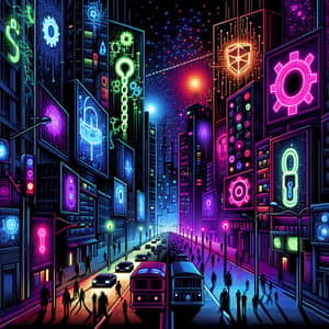 Dark Side of Technology: Neon Urban Nighttime Scenario