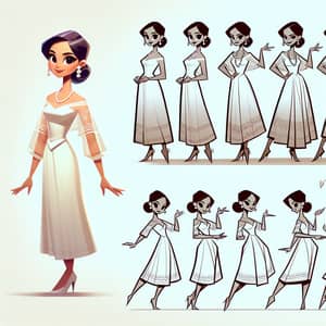 Filipiniana Dress Caricature: Playful Female Character in Dynamic Poses