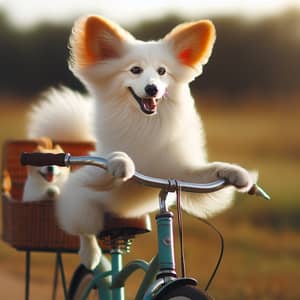 Adventurous White Dog Riding Bicycle | Playful Scene