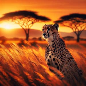 Graceful Cheetah Watching Over Veldt at Sunset