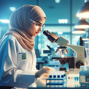 Saudi Female Medical Lab Specialist in High-Tech Setting