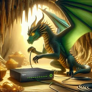 Fantasy Dragon Setting Up Fanciful Router | Tech Fantasy Art