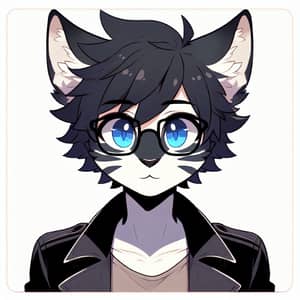 Dark Fur Feline Boy with Blue Eyes | Stylish Jacket & Glasses
