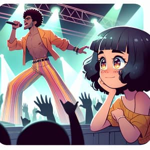 Animated Girl with Black Curly Hair at Vibrant Harry Styles Concert