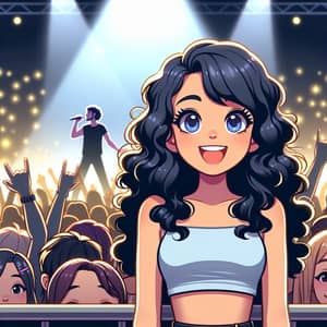 Exciting Disney-style Animation with Curly-Haired Girl at Harry Styles Concert