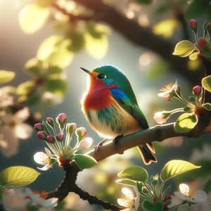 Vibrant Bird on Blossoming Tree | Tranquil Natural Beauty