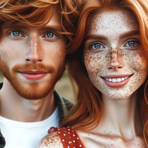 Caucasian Couple with Vibrant Red Hair and Freckles | Shared Happiness