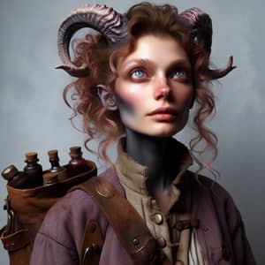 Woman with Two Short Horns | Unique Gray-Pink Skinned Character