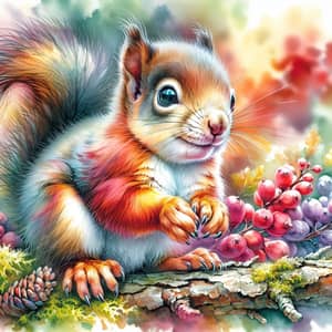 Charming Baby Squirrel in Vibrant Watercolors