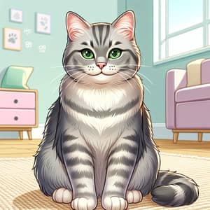 Illustration of Graceful Tabby Cat on Beige Carpet in Bright Room