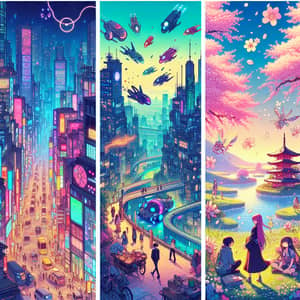 Anime Images: Cityscape, Countryside Picnic, and Magical World
