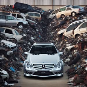 Mercedes CLK W209 at Scrapyard: Pristine Car Among Rusty Vehicles