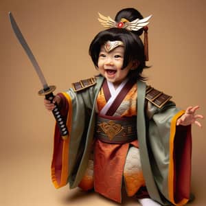 Adorable Baby Cosplay as Heroic Stylish Character with Toy Katana