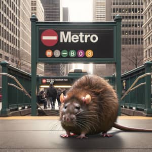 Quirky Urban Scene: Oversized Rat at Metro stop