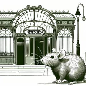 Large Rat at Parisian Metro Stop: Curious and Unique View