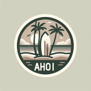 Simplistic Beach Sticker with Palms and Surfboard - Ahoi