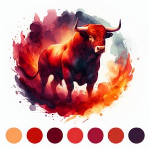 Fiery Red Bull Watercolor Painting | Toro Bravo Portrait
