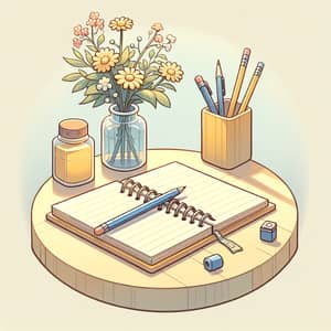 Soothing Table Scene with Spiral-Bound Journal and Flowers