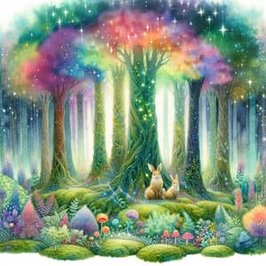 Magical Forest Watercolor Painting: Enchanting Landscape Art
