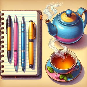 Spiral-Bound Journal with Writing Pens and Tea Set
