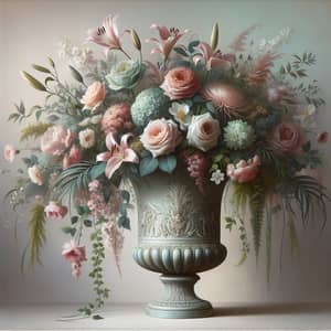 Elegant Vase with Intricate Floral Arrangement and Delicate Hues