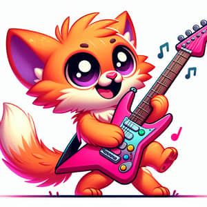 Orange Cartoon Cat Playing Pink Electric Guitar