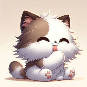 Lovable Cartoon Cat with White and Brown Fur