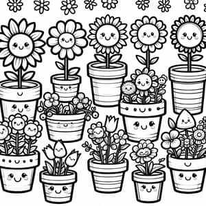 Smiling Flowers Coloring Book: Cute Flower Pots Design