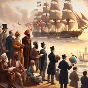 Victorian Era Imperialism Scene: British Ship, Wise Men, Global Spread