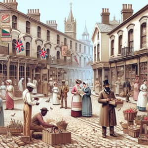 Historical Victorian Era Street Scene with British Imperialism Influence