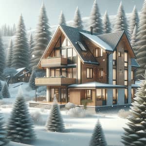 Scandinavian Style Three-Story House in Snowy Forest