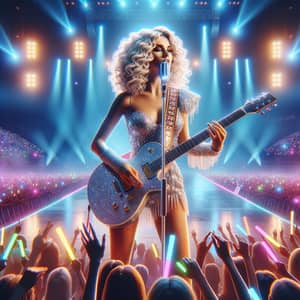 Vibrant Concert Atmosphere with Female Performer Strumming Guitar