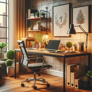 Modern Workspace with Ergonomic Chair and Indoor Plants