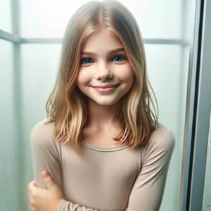 11-Year-Old Caucasian Girl in Shower Smiling | Cute Blonde with Blue Eyes