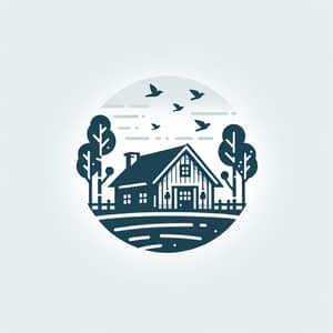 Minimalistic Country House Logo with Birds and Birch