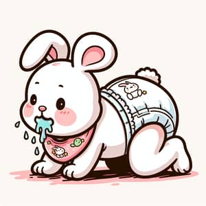 Adorable Newborn Baby Rabbit in Diapers and Bib | Cute Cartoon-Themed Bodysuit