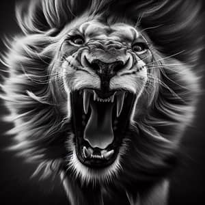 Intense Roaring Lion in High Contrast Black and White