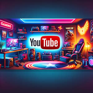 Gaming-Themed Room YouTube Banner with Vibrant Lighting