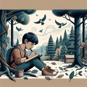 Young Boy's Self-Reflection & Growth in Forest | Anime-inspired Scene