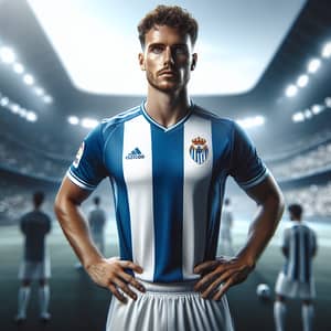 Malaga Soccer Team Fan in Blue and White Jersey | Stadium Scene