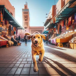Energetic Labrador Retriever Running in Vibrant Moroccan Streets