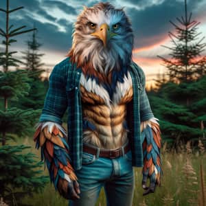 Mythical Human-Eagle Creature in Natural Setting