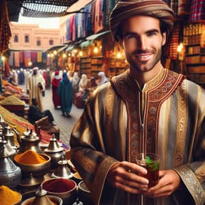 Moroccan Man at Vibrant Marketplace | Cultural Heritage Display