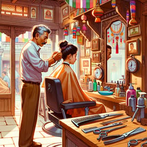 Charming Nepalese Barbershop Scene with Traditional Barber Tools